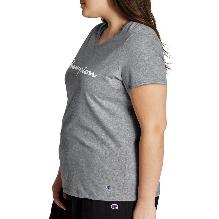 Champion Women's Plus Size Logo Graphic Short Sleeve V-Neck T-Shirt