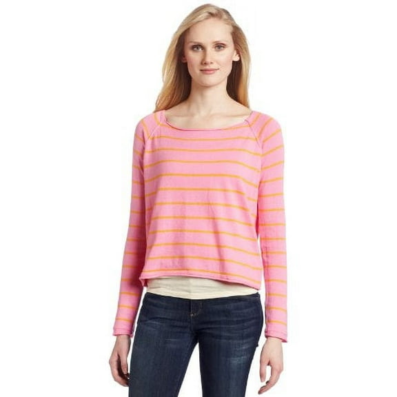 525 America Women's Long Sleeve Stripe Pullover Sweater, Conch Shell Combo,Small