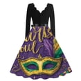 thumbnail image 3 of Hogleaql Womens Mardi Gras Dress Vintage V-Neck Long Sleeve A-Line Carnival Themed Party Graphic Dresses Swing Belted Comfy Fashion Outfit Green S, 3 of 4