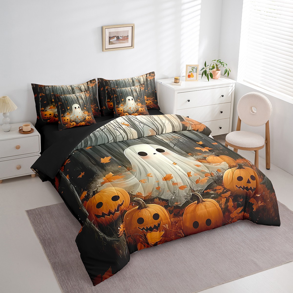 Spinnennetz Bettwäsche-Set 4-teilig – Halloween Deko Bettlaken, Grün-gelb Ombre, Spannbetttuch Mit Tiefer Tasche