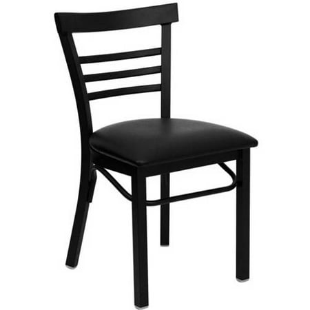 Flash Furniture Ladder Back Chairs - Set of 2, Black Metal / Black Vinyl Seat