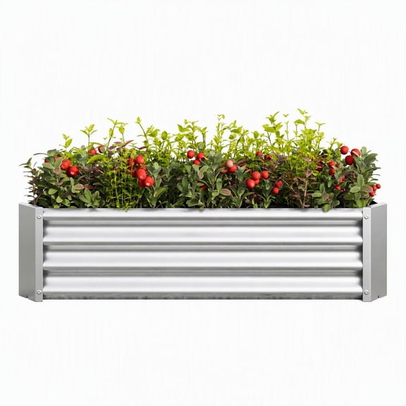 Rectangular Metal Raised Garden Bed 4x2x1 ft for Vegetables Flowers Herbs, Galvanized Anti-Rust Planter Box with Open Bottom for Outdoor Patio Backyard Use