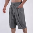thumbnail image 4 of zfhfof Men's Long Cotton Linen Shorts Below Knee Pocketed 3/4 Summer Drawstring Capri Pants with Pockets Lounge Baggy Shorts, 4 of 7
