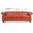thumbnail image 2 of 84 Inch 3-Seater Sofa, PU Upholstered Living Room Sofa with Button Tufted Backrest and Nailhead Trim Armrest, Modern Long Sofa Couch with Inclined Legs and 660 lbs Weight Capacity, Orange, 2 of 7