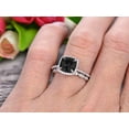 thumbnail image 2 of 2.55 Carat Cushion Cut Vintage Looking Black Diamond Moissanite Engagement Ring with Wedding Band on 10k White Gold, 2 of 5