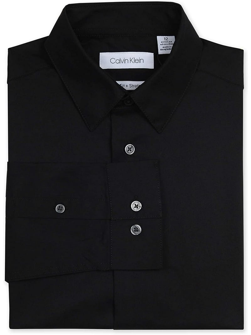 Calvin Klein Boys' Long Sleeve Sateen Dress Shirt, Style with Buttoned  Cuffs & Shirttail Hem 20 Black - Walmart.com