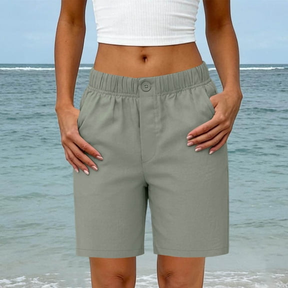 Womens Cargo Shorts High Waisted Button Quick Dry Athletic Shorts Lightweight Running Summer Hiking Shorts with Pockets