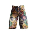 thumbnail image 4 of Stephy Flare Denim Shorts for Women Wide Leg Denim Shorts Woman Vintage Floral Print High Waisted Straight Stretch Pants with Pockets, Gold, S, 4 of 4