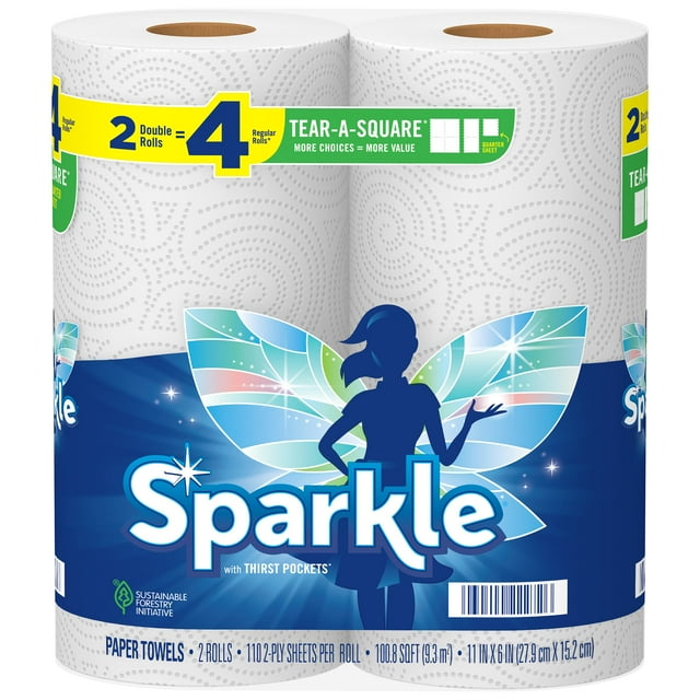 Toallas de papel Sparkle Tear-A-Square, 2 rollos dobles = 4 normales