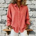 thumbnail image 5 of Otntypg Womens Striped Button Down Shirts Cotton Casual Dress Shirt Long Sleeve Collared Office Work Business Blouses Tops Red S, 5 of 7