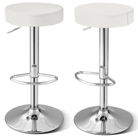 Furnibear Adjustable Swivel Bar Stools Set of 2 with Round PU Leather Seat and Chrome Footrest for Kitchen Island Counter Height Barstools, White