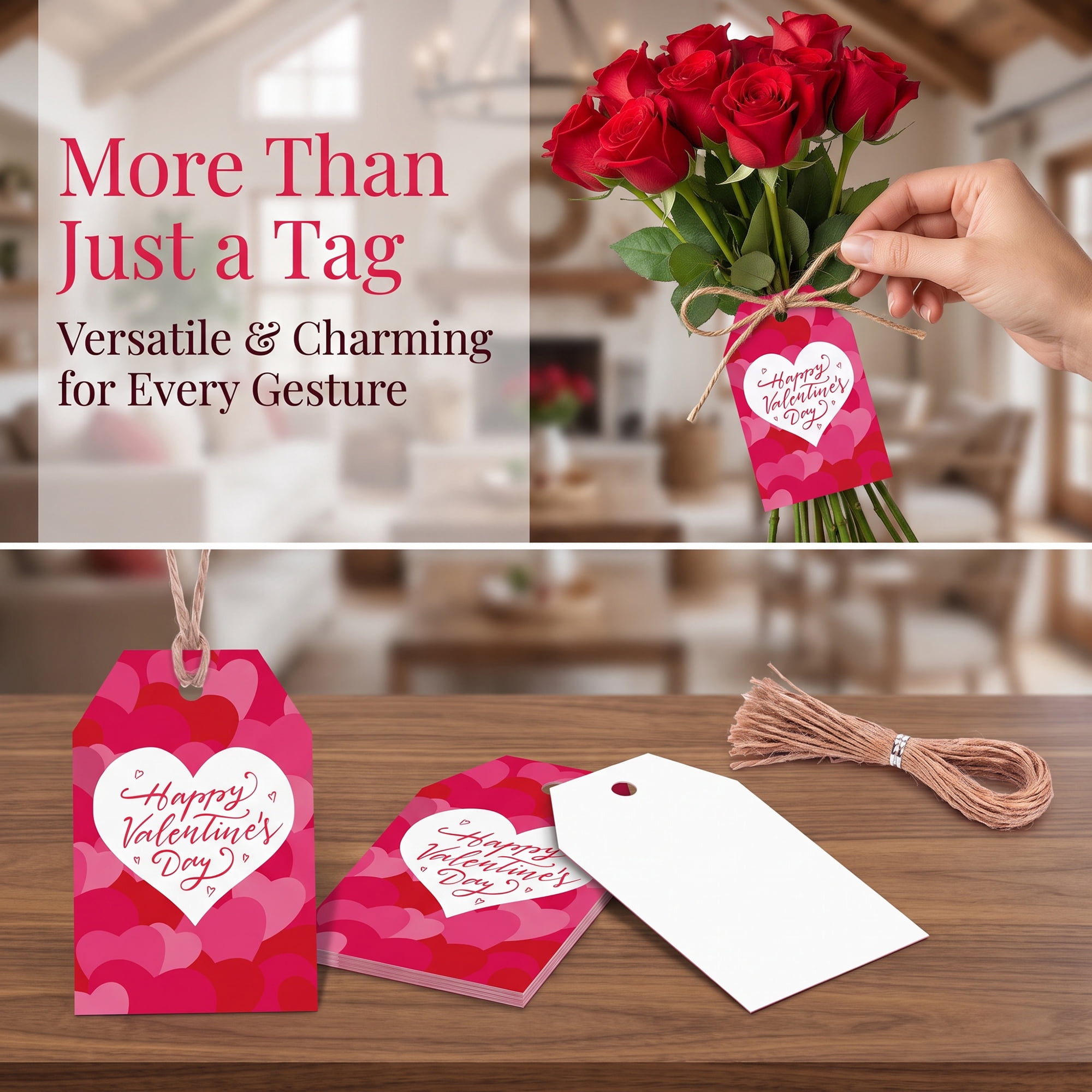 Unique Bargains 100Pcs Durable Gift Tags with Natural Jute Twine Hearts Pattern 2" x 3.1"