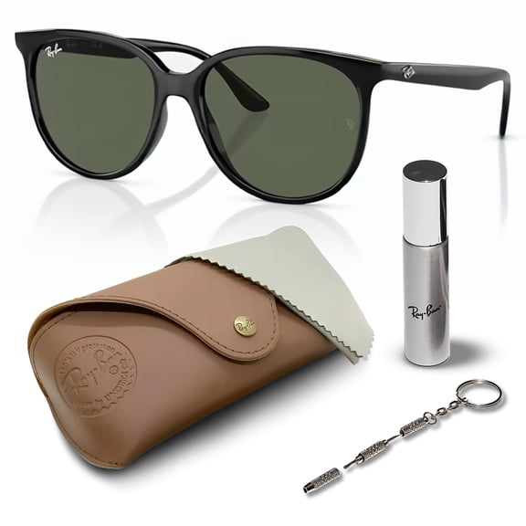 Ray-Ban RB4378 Square Shaped Non-Polarized Sunglasses for Women - Includes Official RAYBAN Eyewear Kit - Ideal Formal & Casual Wear Sunglasses - Dark Green Lens