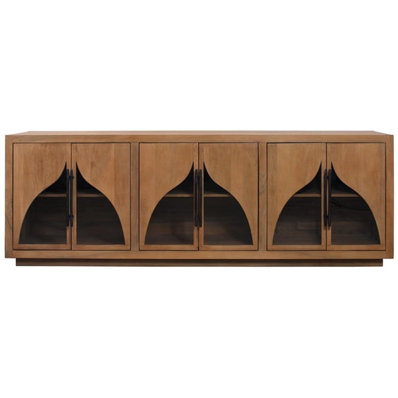 Moti Kate 6-Door Sideboard with Solid Wood, Acacia, Iron Handles, Natural Finish