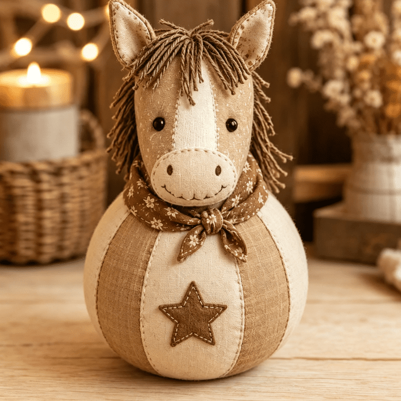 Patchwork Fabric Doll DIY Kit Farmhouse Style Handmade Sewing Kit Complete Accessories Craft Toy for Adults Kids Holiday Tabletop Decoration Horse