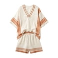 thumbnail image 4 of DHFJKG Linen Sets For Women 2 Piece V Neck Half Sleeve Striped Tees And Shorts Set Summer Outfits Beach Vacation Clothes, 4 of 4