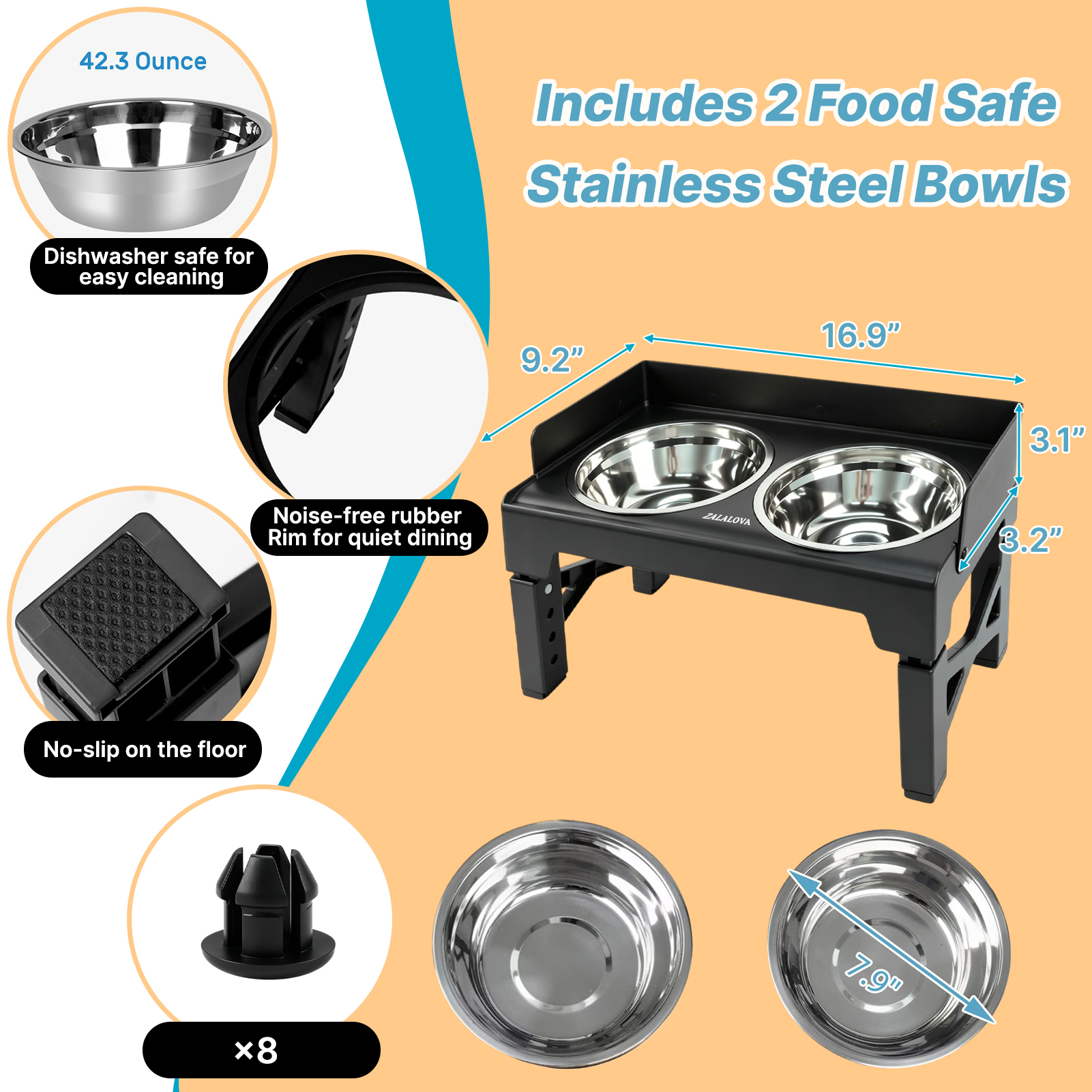 Zalalova Elevated Dog Bowls Stand with Stainless Steel Dishes photo 7