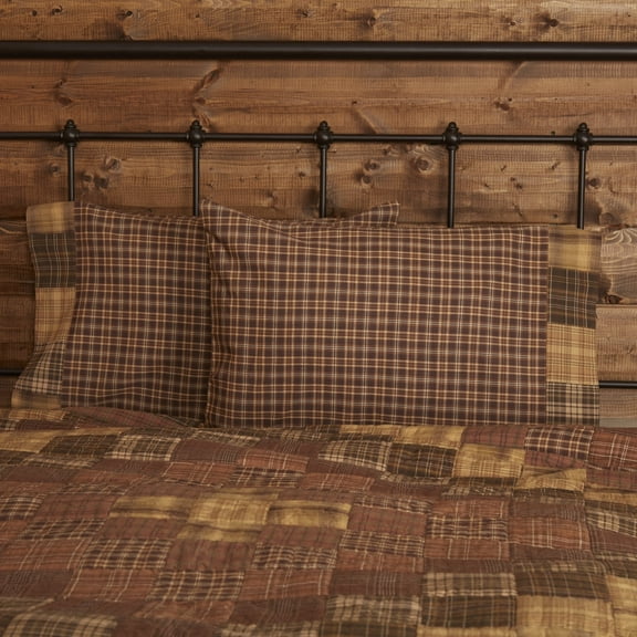 VHC Brands Prescott Plaid Cotton Rustic Patchwork Bedding Accessory, Standard Pillowcase Set 21x30