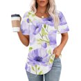 thumbnail image 3 of JTZGDY Tunic Tops for Women Dressy Casual Summer Floral Print Short Sleeve Crewneck Basic Ruched Pelated T-Shirts Loose Fit Cozy Ladies Blouse Multicolor#24 XXL, 3 of 7