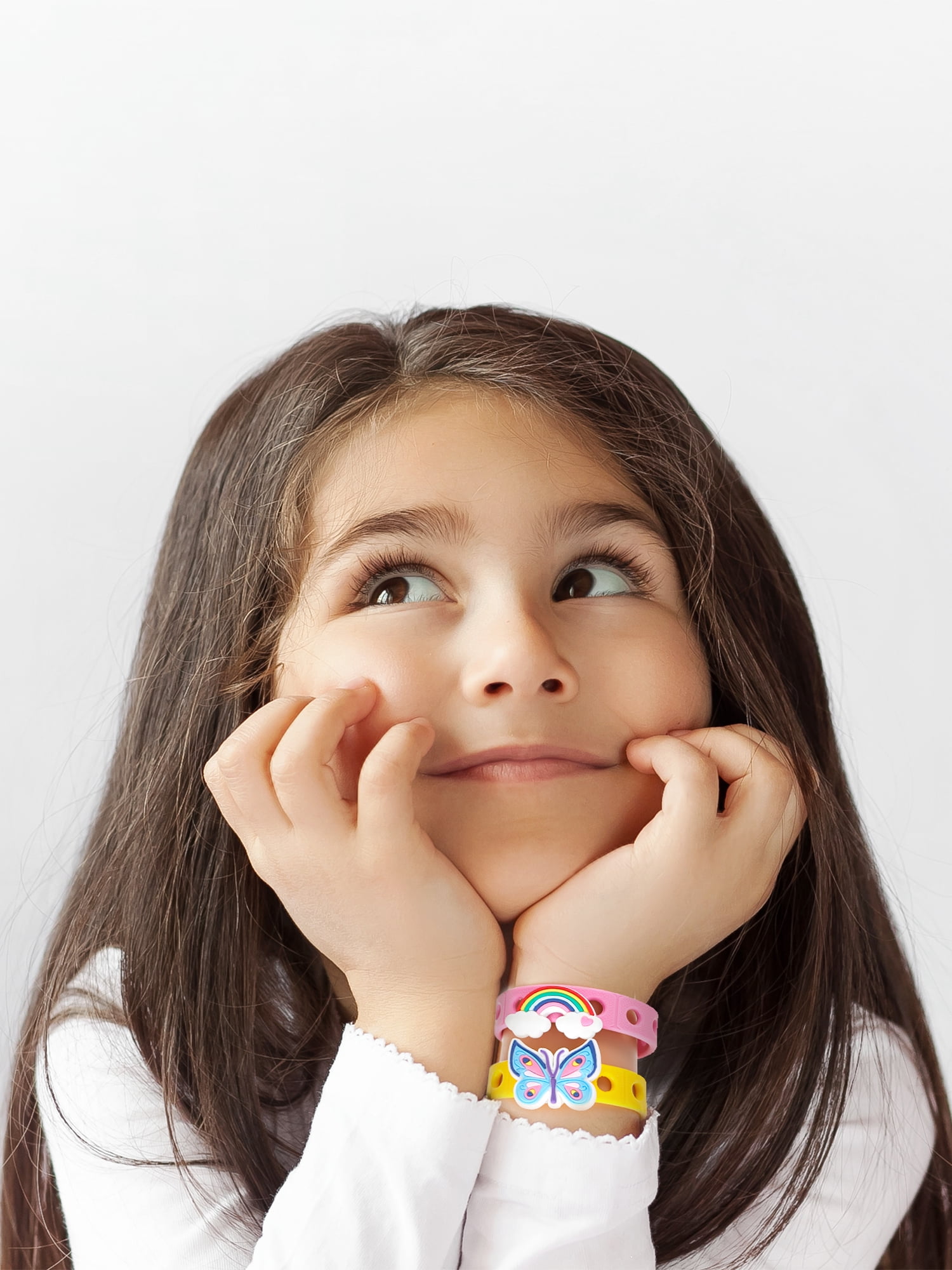 Wonder Nation Silicone Charm Bracelet Set for Kids with Interchangeable Bracelets and Charms, Pink and Yellow, 8 Pieces