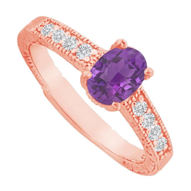 Fine Jewelry Vault UBNR82898AGVR9X7CZAM Amethyst & Cubic Zirconia Prong Set Ring in Rose Gold Vermeil, 4 Stones by Fine Jewelry Vault