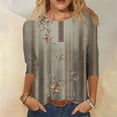 thumbnail image 2 of HKEJIAOI Chemises à Manches 3/4 pour Femmes Col Rond Imprimé Floral Tops d'Été, 2 of 5