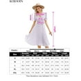 thumbnail image 5 of Women's Wrap V Neck Floral Pleated Dress Short Lantern Sleeve Belted Flowy A Line Midi Dress, 5 of 5