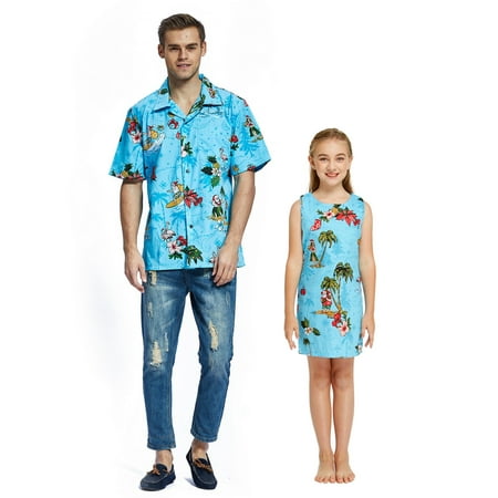 

Matching Father Daughter Hawaiian Luau Dance Shirt Tank Dress Santa in Hawaii Christmas