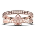 thumbnail image 1 of Gorgeous Minimalist Art Deco 2.25 Carat Pear Cut Authentic Morganite And Diamond Moissanite Engagement Ring, Two Matching Band, Twisted Band Wedding Ring in 10k Solid Rose Gold Gift For Her, 1 of 4