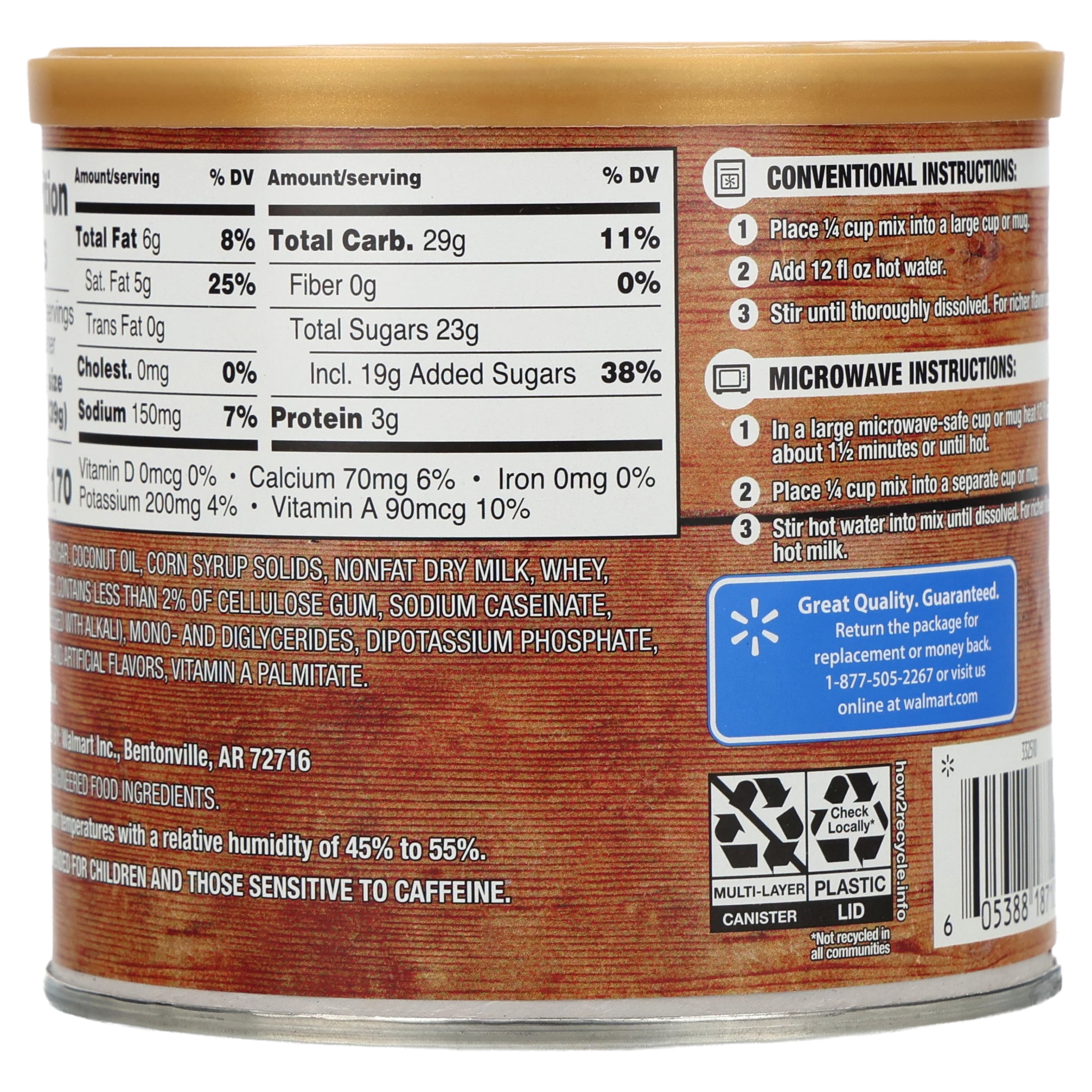 Great Value French Vanilla Cappuccino Coffee House Beverage Liquid Drink Mix, 16 oz Canister