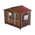 thumbnail image 3 of Outdoor Large Wooden Cabin-Style Dog Kennel - All-Around Iron Frame Anti-Chewing Metal Construction Waterproof Asphalt Roof & Large Resting Porch, 3 of 10