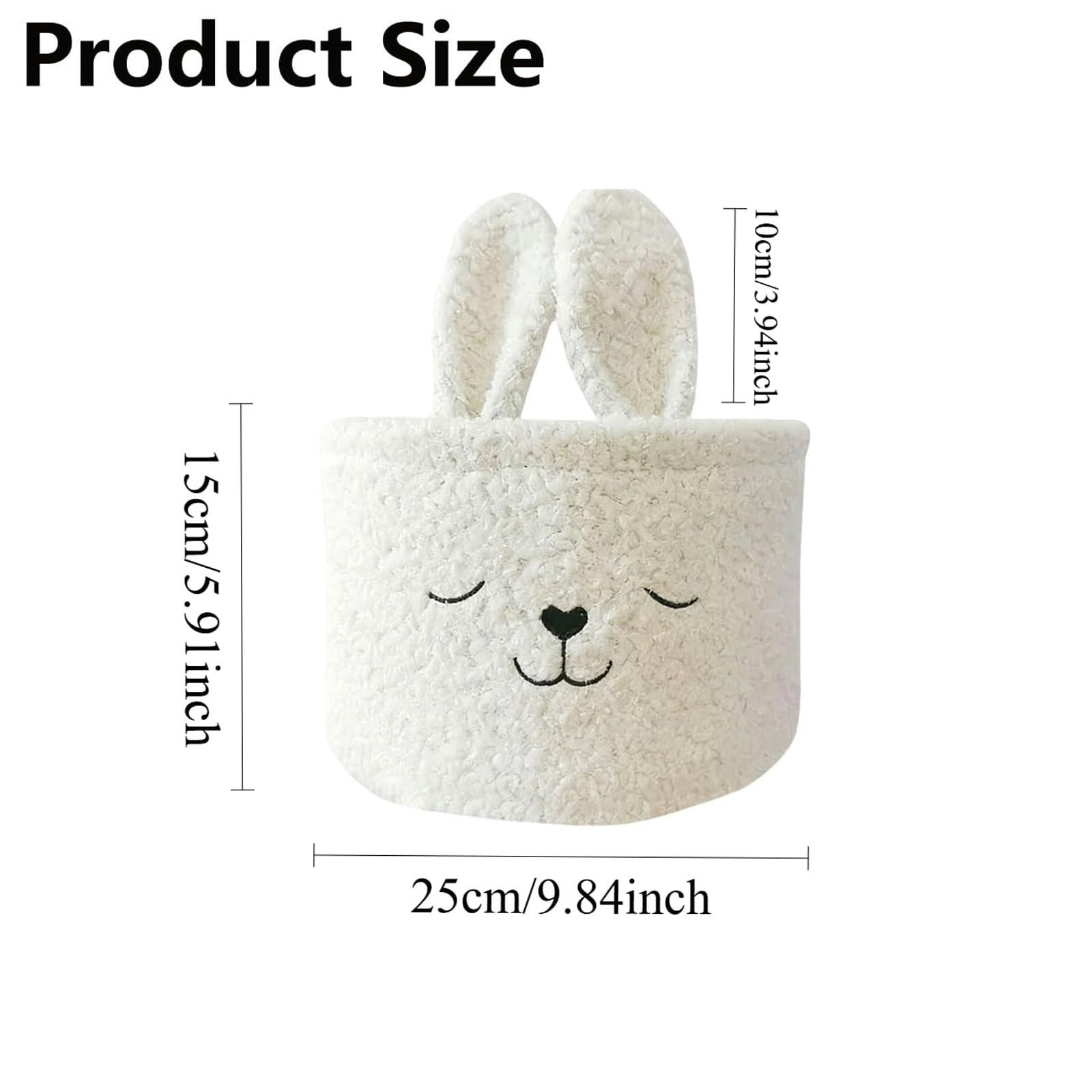 Soft Plush Bunny Basket, 9.84X5.9 inch Cute Bunny Basket, Easter Bunny Basket, Cute Rabbit Design Bunny Basket with Ear, Spring Holiday Decor Gift, Home Organization Basket for Easter