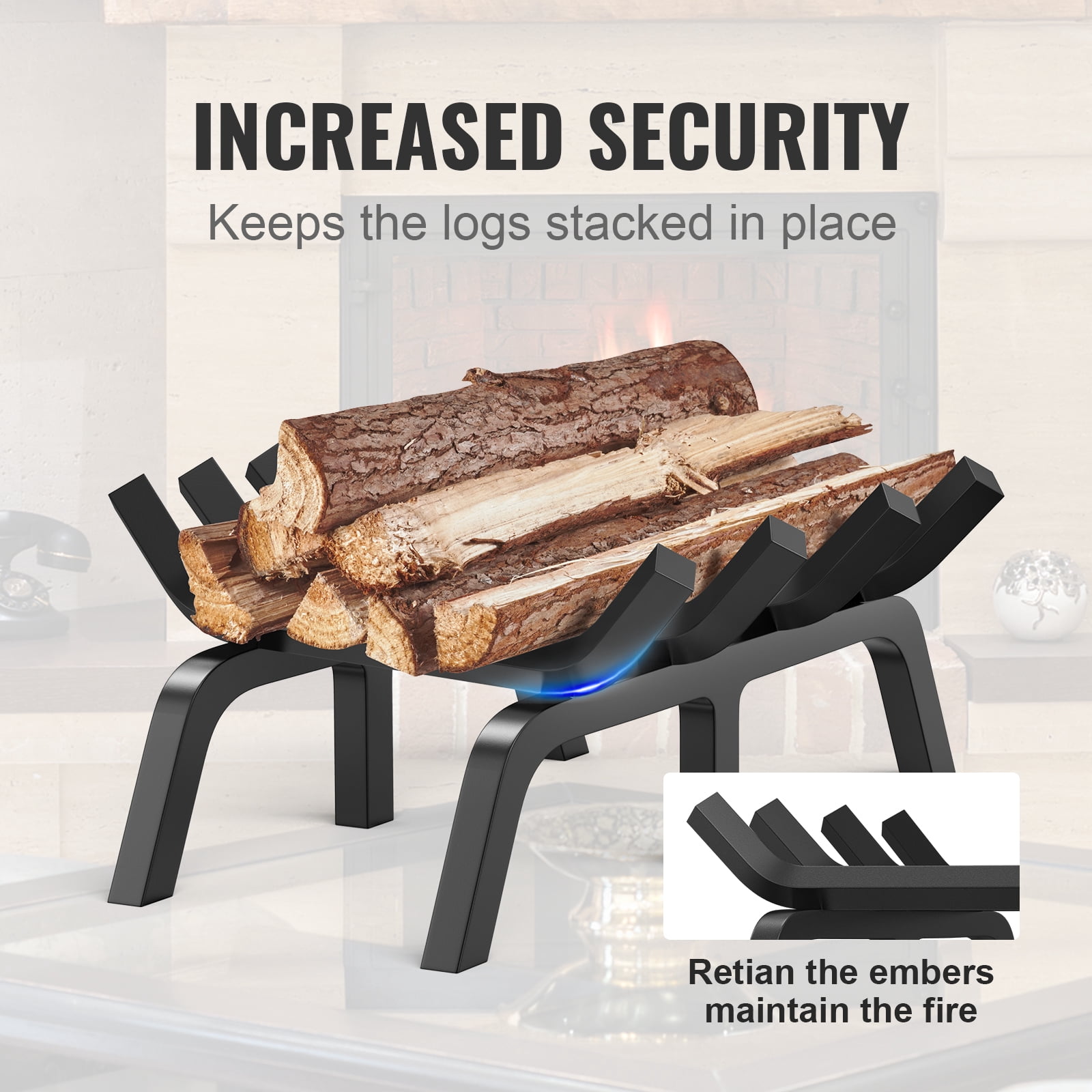 KFFKFF 18 inch Fireplace Log Grate Powder-coated Steel wood Burning Rack Holder