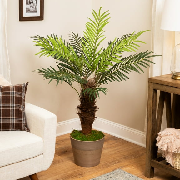 Northlight 3.9' Unlit Green and Black Potted Artificial Phoenix Palm Tree
