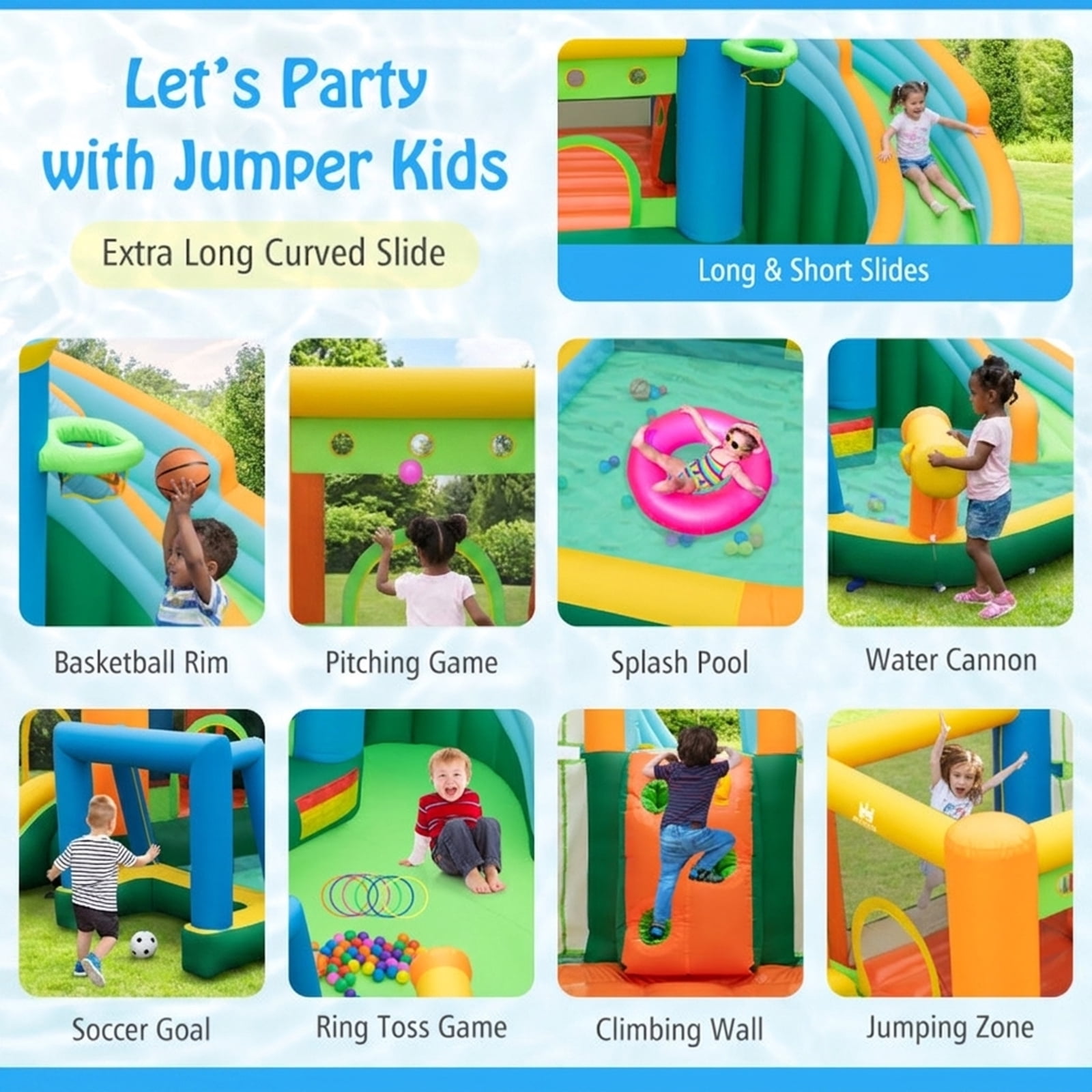 Redsmile Inflatable Water Slide Bounce House with Dual Slides and Splash Pool, Backyard Water Slide with Basketball Rim, Soccer Goal and Ball Pit for Kids Ages 3-10 (Without Blower)