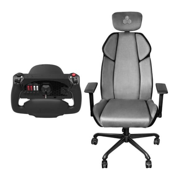 Honeycomb Aeronautical Alpha Flight Controls Yoke and Switch Panel Bundle with Honeycomb Aeronautical Lima Flight Simulation Chair with Height Adjustable Armrests (Black) (2 Items)