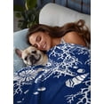 thumbnail image 3 of Navy Blue Coastal Queen Size Flat Sheet, Wrinkleproof & Fadeproof Cooling Flat Bed Sheet Only, Starfish Coral Ocean Conch Sea Nautical Breathable Soft Bedding Top Sheets 90 x 102 Inches, 3 of 8