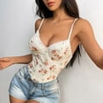 thumbnail image 6 of ALLLIST V Neck Womens Tops Camisole Strap Lace Bodysuit Floral Trendy Beige Pullover Womens Clothing, 6 of 7