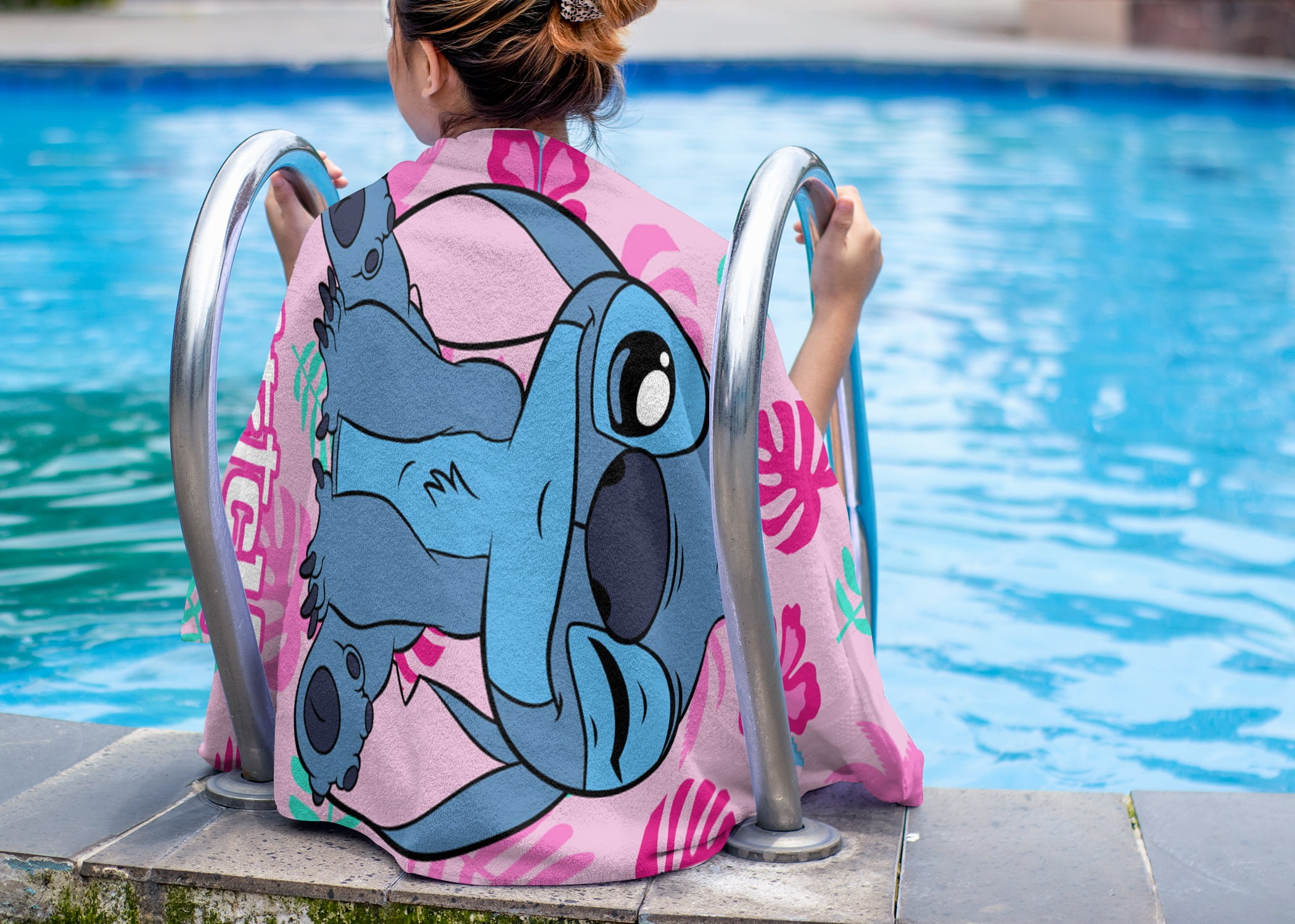 Lilo & Stitch Tropical Treasure 28" x 58" Kids Beach Towel, Cotton, Pink, Disney