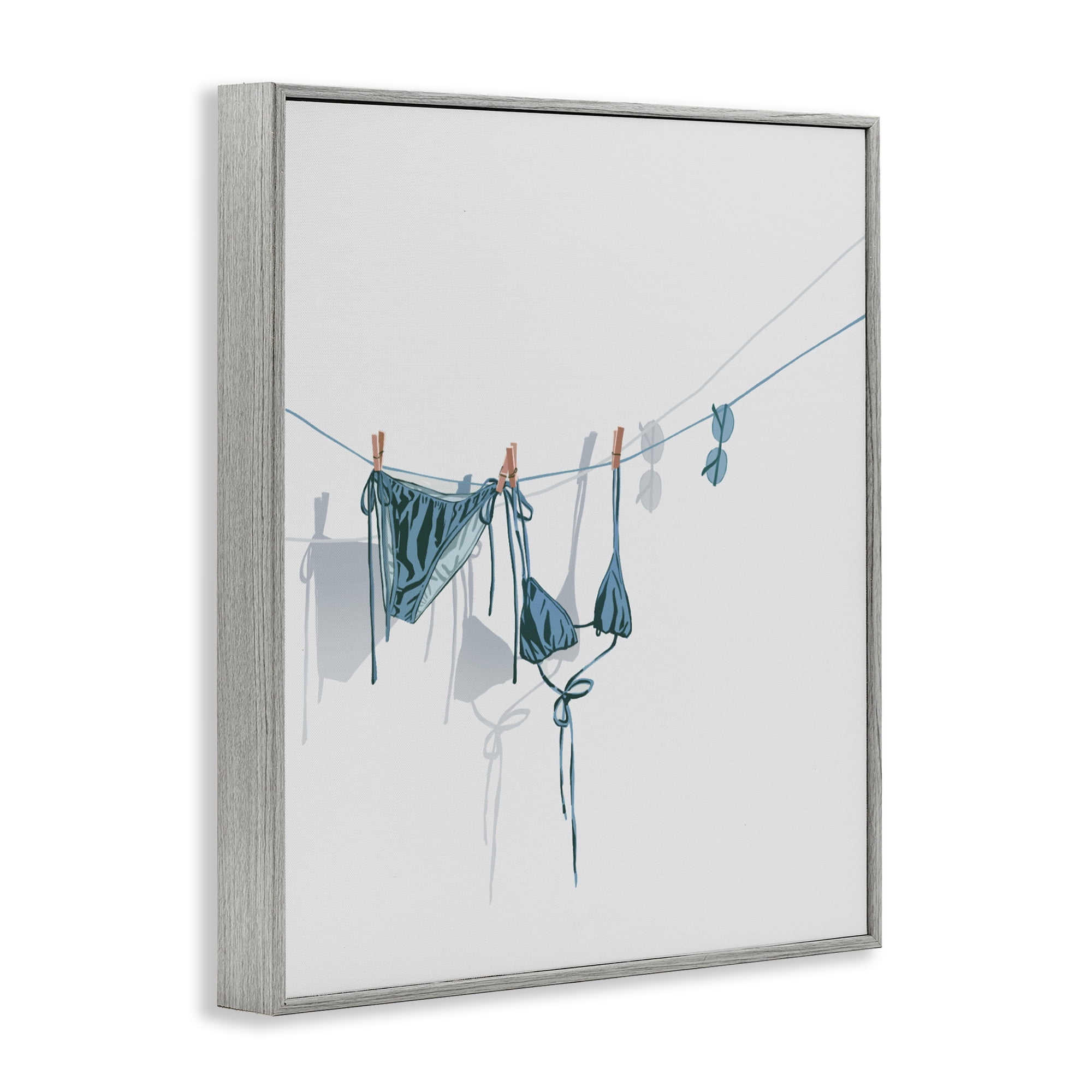 Stupell Industries Teal Bikini on Clothesline Gray Framed Giclee Art, design by Ziwei Li