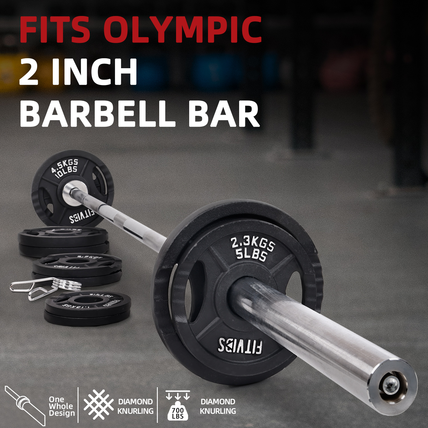 FlexWave 2-Inch Cast Iron Weight Plate Set with 7FT Olympic Barbell and A pair of Clips, 35LB Weight Plate Set Options, for Home Gym Strength Training & Weightlifting