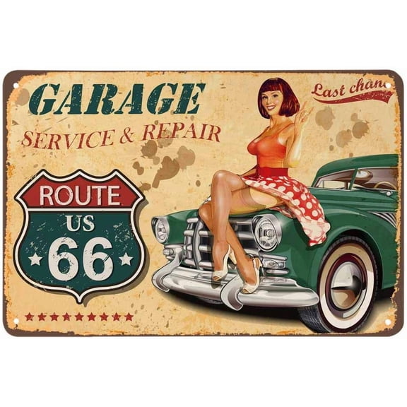 Pin Up Tin Sign,Full Service Garage Sexxy Women Stand Leaning Against The Gas Station Vintage Metal Tin Signs for Cafes Bars Pubs Shop Decorative Funny Retro Signs for Men Women 8x12 Inch