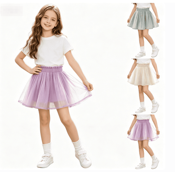 Miluxas Girls' Sparkle Tulle Skirt - Flowy A-Line Tutu Skirt with Shimmer, Cute Mesh Skirt for Parties, Dance, and Everyday Twirling Purple 12-13 Years
