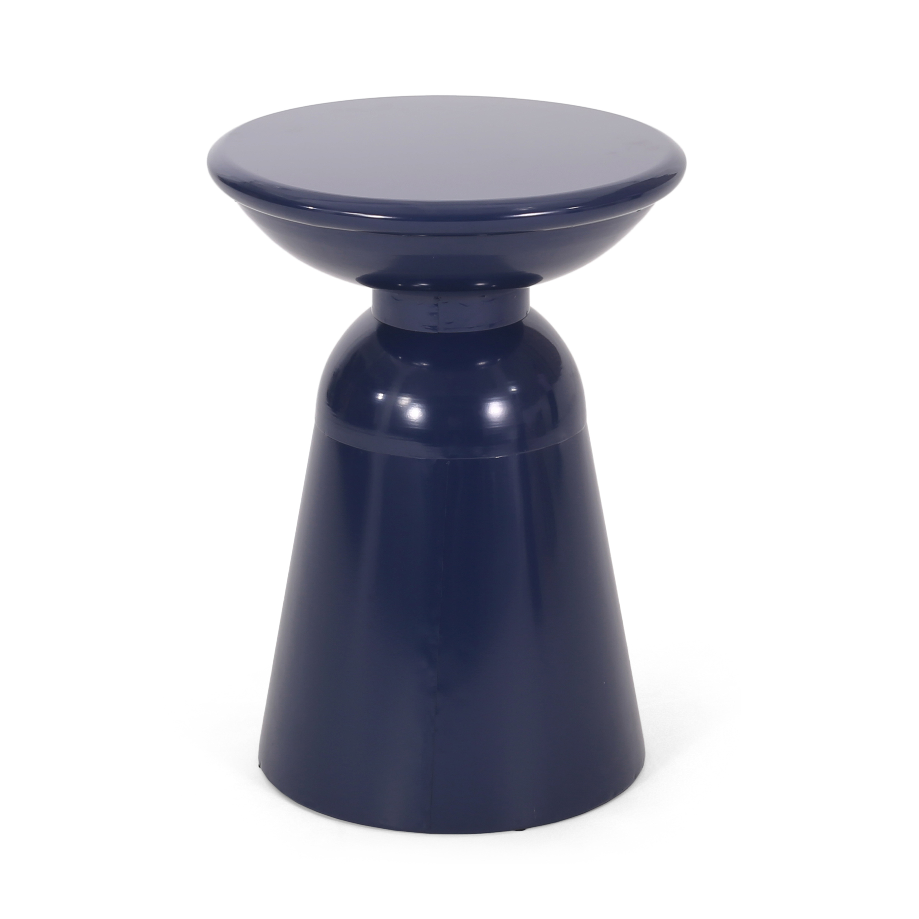 Outdoor Large Pedestal Side Table, Metal Frame Accent Table for Patio Garden, Navy Blue
