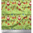 thumbnail image 1 of Soimoi Green Moss Georgette Fabric Heart,Santa & Baubles Christmas Print Fabric by Yard 42 Inch Wide, 1 of 1