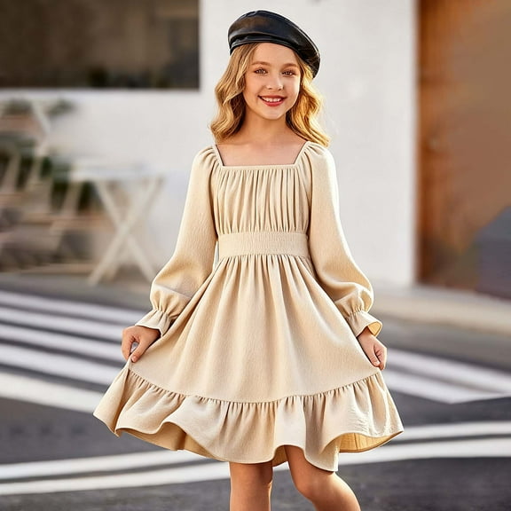 Elegant Summer Girls Flutter Sleeve Square Neck Dress With Ruffle Hem Flared A-Line Long Gown For And Party Wear Girls Summer Dress Cassual Formal Dresses Cute Sun Dresses