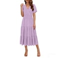 thumbnail image 2 of Tqcoqu Women's Casual Summer Dress V Neck Short Sleeve Flowy Stretchy Comfort Fit for Daily Wear Work Midi Dresses,Purple,Women's S-XXL, 2 of 7