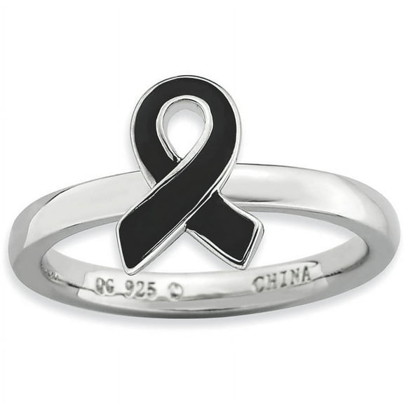 Sterling Silver Black Enameled Awareness Ribbon Ring
