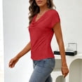 thumbnail image 5 of Htigea Women's Short Sleeve Tops Summer Cowl Neck Business Shirts Solid Color Office Work Dressy Blouses Red M, 5 of 8