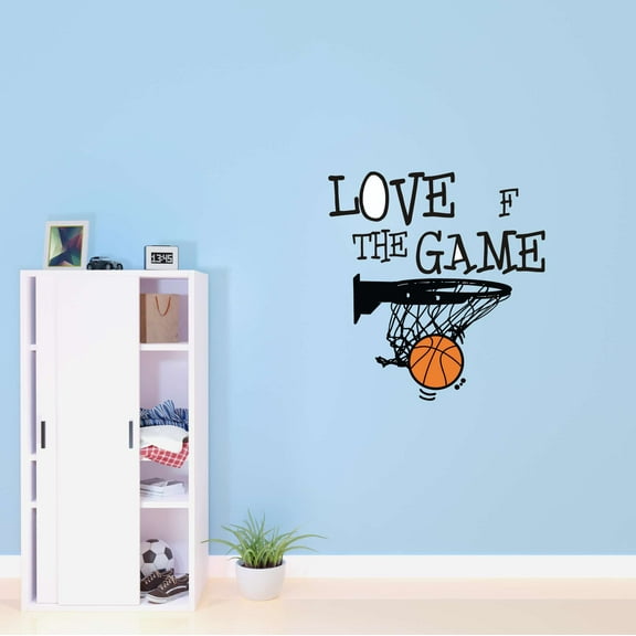 Boys Love of the Game Active Sports Wall Decal Decoration Basketball Court Hoop Boys Room Decor Lasts Years and Easily Removable - Size: 18 In(W) x 20 In(H)